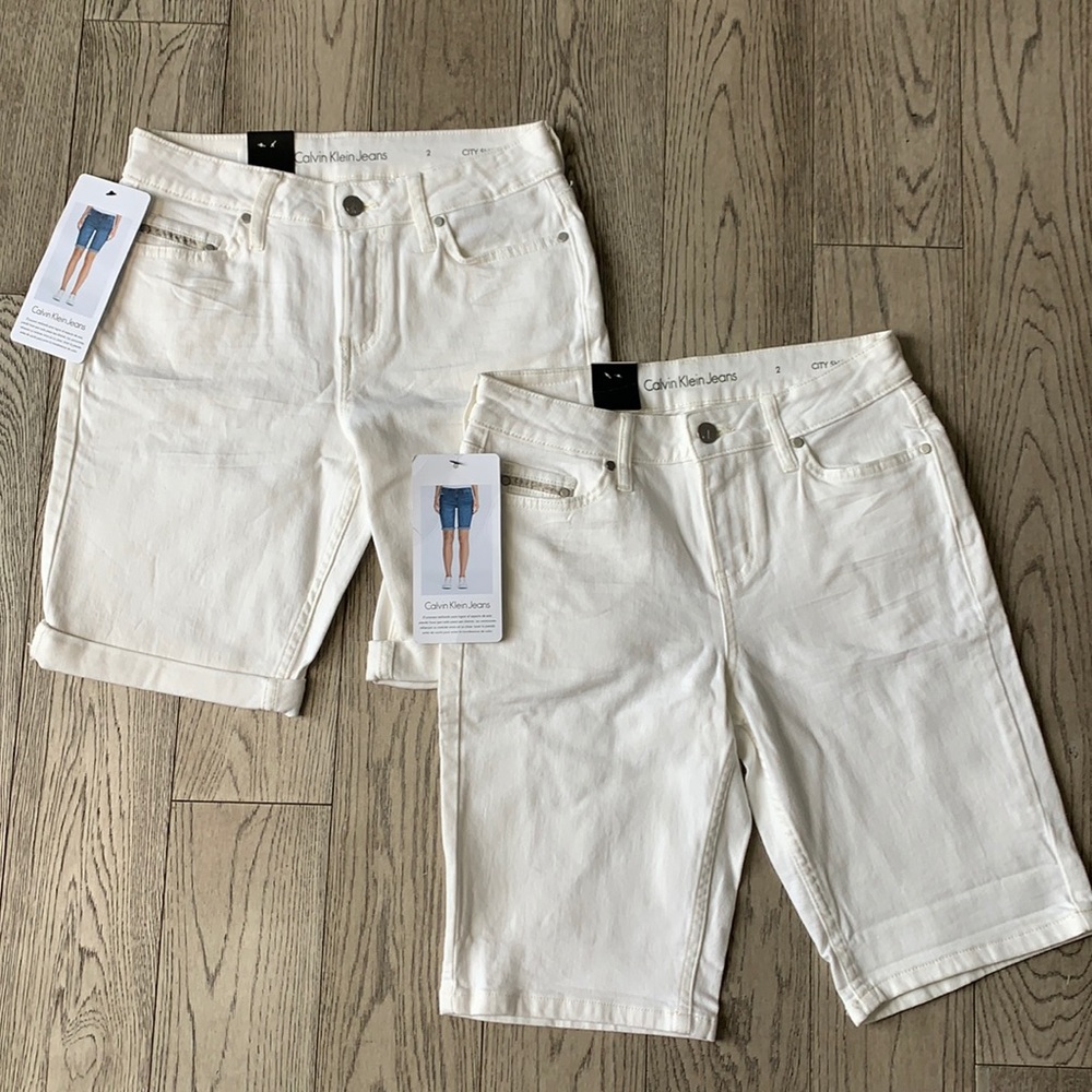 Calvin Klein Jeans white jean Bermuda shorts 2 pack bundle